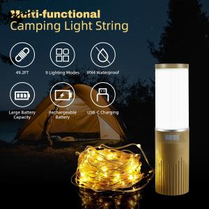 150-Light Plastic Camping Lantern with 49.2FT String 2 in 1 Warm White LED Tent
