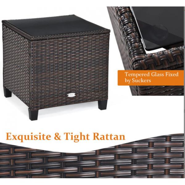 3pc Patio Wicker Bistro Conversation Patio Balcony Poolside-2 Cushioned Armchairs Glass Topped Table Outdoor Rattan Sofa