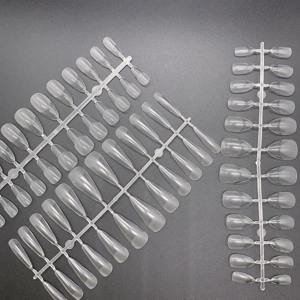 120pcs Soft Gel Nail Tips Custom Logo Clear Long Coffin Amound Press on Nails False Jelly Nail Full Cover Extension Tips