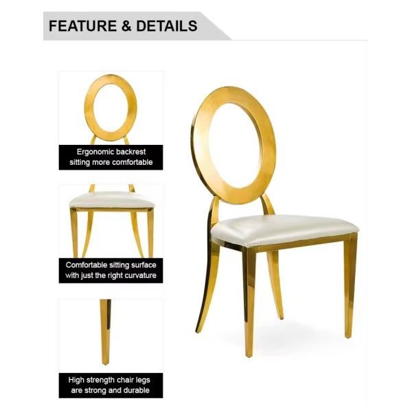 Luxury Round Back Party Outdoor Indoor Wedding Event Banquet Gold O Back Chairs Cushion Seat Hotel Dining Chairs