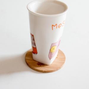 Round Laser Logo Table Bamboo Drink Coasters Funny Housewarming Gift