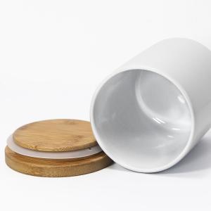 Blanks White Ceramic Candle Jar With Bamboo Lid 300ml Capacity