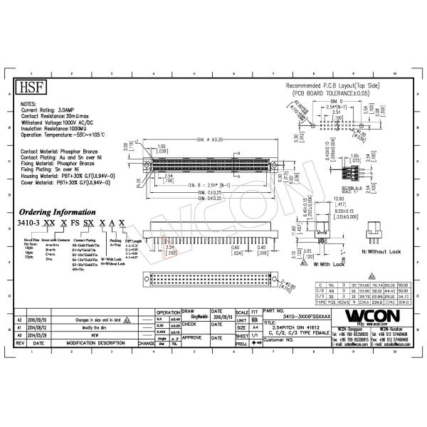 48 Pin Straight DIP PBT Din 41612 Connector PBT Grey 2.54mm Europe Type Connector