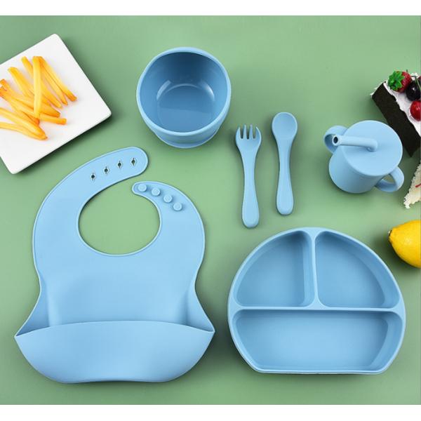 Children Dining Plate Tableware Suction Cup Feeding Set Food Grade Silicone Bowl Fork Set