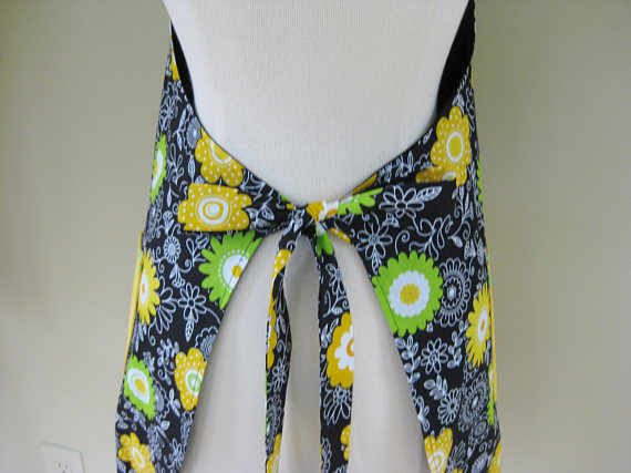 Ladies Apron, Floral Apron, Kitchen Apron, Full Cooking Apron, Gift For Women, Yellow Apron, cooking Apron, Adult Aprons