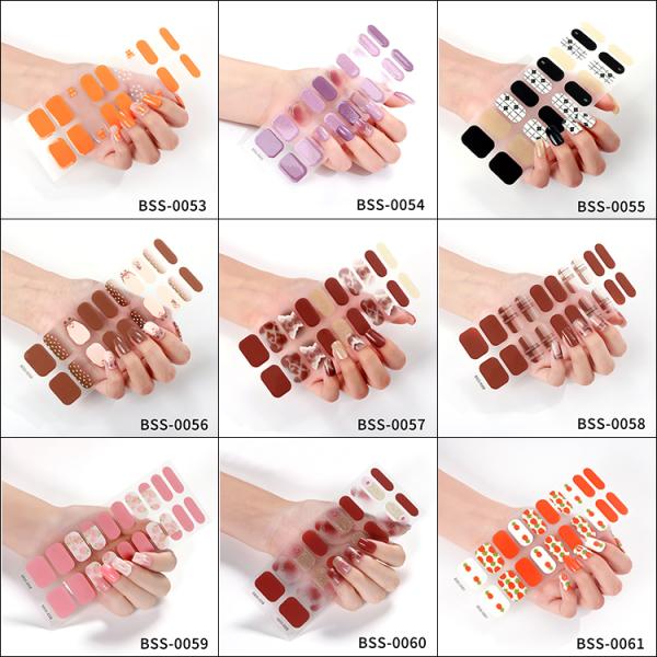 Real Nail Polish Sticker Pink Flower Gel Nail Wraps with Eco-friendly Plastic Material