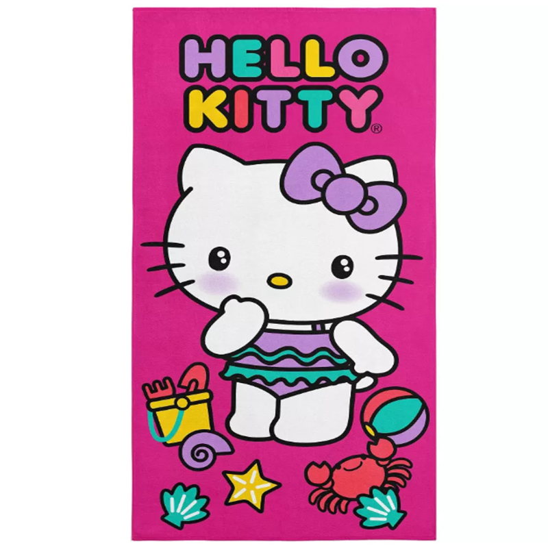 China Adorable Hello Kitty Beach Towel – Soft, Lightweight, Quick-Dry Polyester Towel Designed for Kids, Travel, Pool Days, and Summer Fun on sale