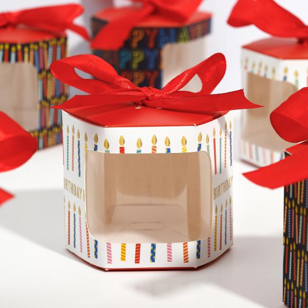 Customizable Paper Box For Hexagonal Windowed Gift Box For Candies Baked Goods