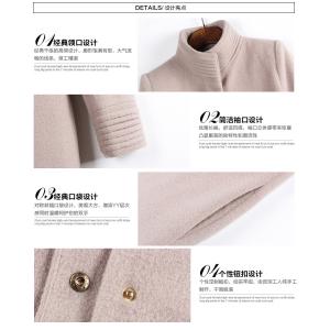 fashion high collar ladies elegant pure cashmere coat
