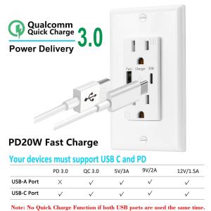 QC3.0 PD3.0 Fast Charing USB C PD Socket 125V AC 60Hz