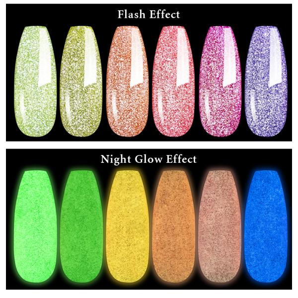 New Arrival Glow in Dark Super Shiny UV Nail Gel Polish Disco Gel Glitter for Nail Art OEM Flashing Gel Polish