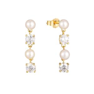 White CZ Pearl Drop Chain Earrings For Sophisticated Ladies 925 Sterling Silver