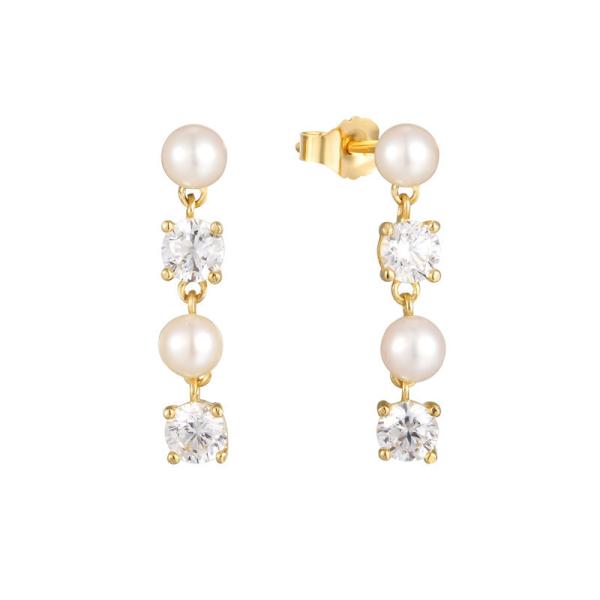 Buy White CZ Pearl Drop Chain Earrings For Sophisticated Ladies 925 Sterling Silver at wholesale prices
