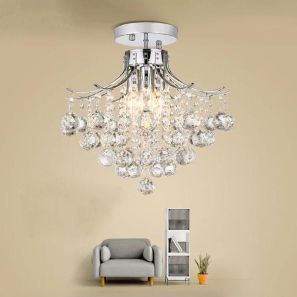 Modern Crystal Semi Flush Ceiling Lights Fixtures Indoor Home Light Fixturs (WH