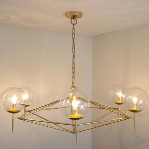 Flash Gold + Transparent E14 Hardware Painting Glass Ball Pendant Light