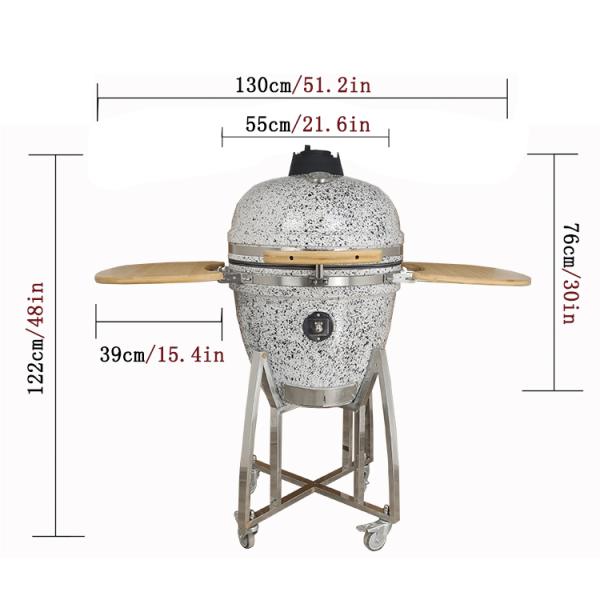 KIMSTONE Kamado-style Grill 21 Inch Black and White Floral Glaze Folding Side Shelves Durable and Reliable