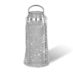 Diamond Bling Rhinestone Stainless Steel Thermal Bottle Refillable With Chain