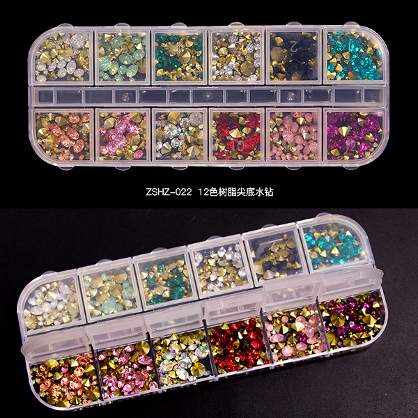 12 Grid Rhinestone Nail Stones Crystal Multi Shape Glass Diamonds Nails Art Decoration