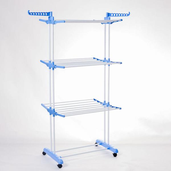 Buy 3 Tier Foldable Laundry Rack Movable With Wheels And Hooks at wholesale prices
