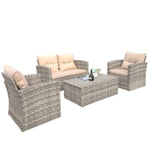 Quality Rectangular Aluminum Frame Rattan Outdoor Sofa Chair Coffee Table Set UV Weather Resistant High Quality Furniture for sale