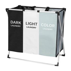 Waterproof Sturdy Collapsible Laundry Hamper With Triple Baskets Reusable