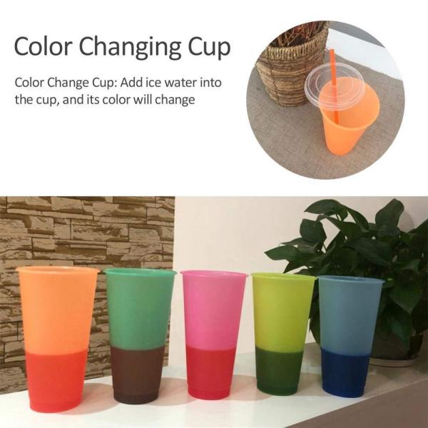 2020 Hot Product New Reusable Color Changing Cold Cup Plastic Coffee tumbler With Straw Set Of 5