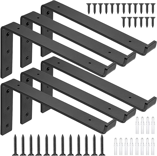 Garage and Kitchen Floating Shelves Hardware Heavy Duty Black Metal Brackets with Lip