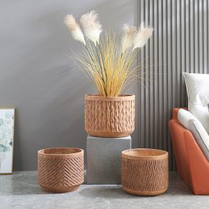 Frost Resistant Patio Fiber Clay Planters Round Shape