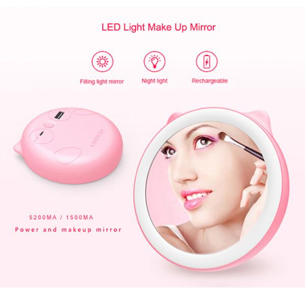 Power Bank Makeup Mirror with LED Light, Compact Portable Quick Charger