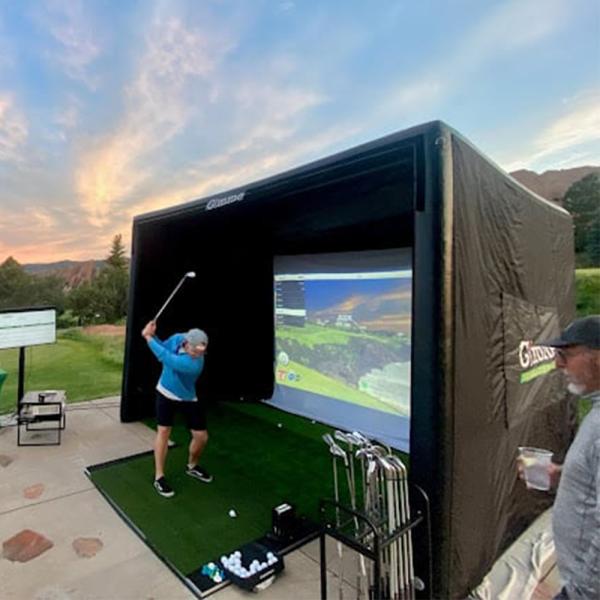Buy Portable Golf Training Cage Inflatable Golf Simulator Projector Shooting Tent With Screen at wholesale prices