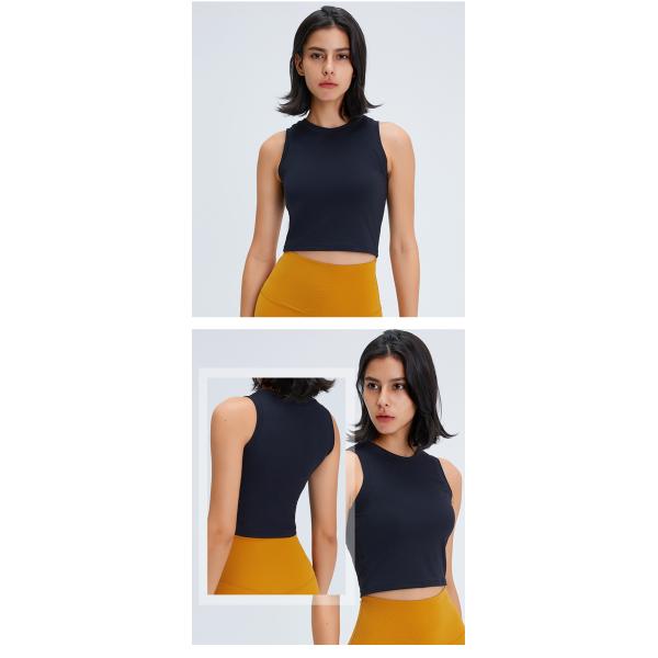 Women Raised Round Neck Yoga Sports Bras Push Up Shockproof Crop Tank Top