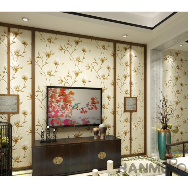 Modern Chinese Factory Wallcovering 0.53*10M Foaming Suede Wallpaper Beautiful Flowers