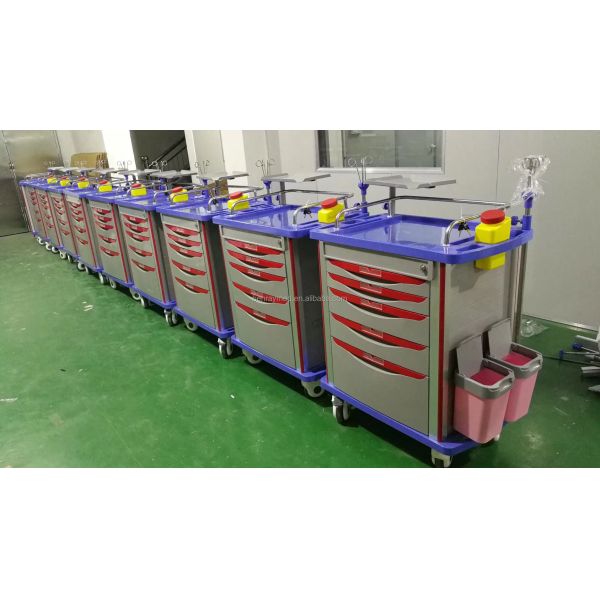 Hospital Medical Records Crash Cart ABS Emergency Medical Cart Trolley with Drawers Trolley Medical