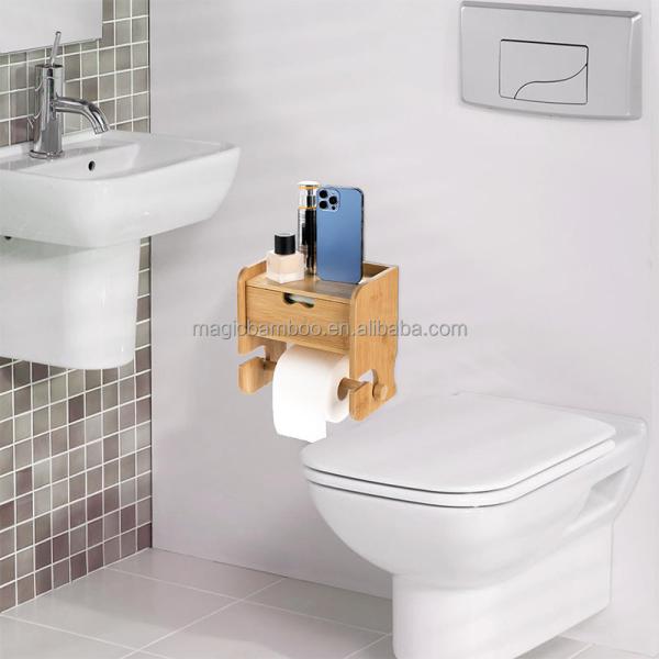 Custom Bathroom Storage Rack Wall Mounted Bamboo Toilet Paper Holder