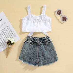 China 85cm 33in Summer Children'S Outfit Sets For Toddlers Vest Denim Skirt on sale