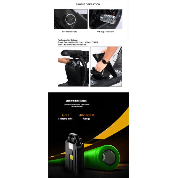 60 Volt 12ah Two Wheel Off Road Electric Motor Scooter With Removable Battery