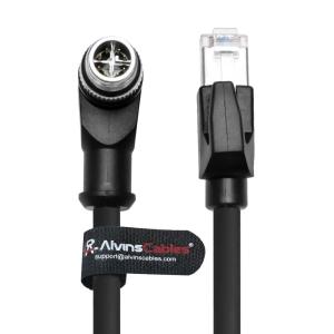 Alvin's M12 X-Code 8Pin to RJ45 Cat6a Cable, 3m, Right Angle for Cognex/Keyence