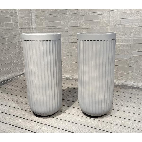 Tall Cool-toned Gray Linear Dimension Round Fiber Clay Planter Deluxe Decoration Project