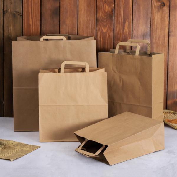 Buy 250gsm 300gsm Biodegradable Disposable Tableware Brown Paper Bags With Handles at wholesale prices
