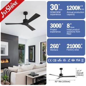 52 Inch Solid Wood Ceiling Fan Quiet DC Motor Modern Design for Living Room and