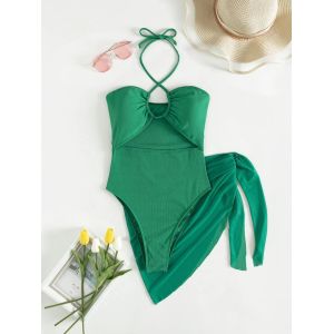 Deep V 3 Piece Bathing Suit Set Backless Fashion Three Piece Beachwear Bikini