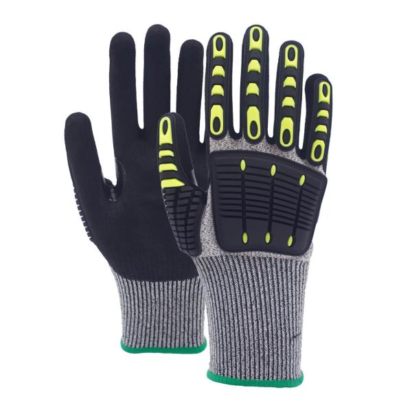 Buy TPR Mechanic Impact Gloves Cut Resistant Level 3 Protection Gloves sandy nitrile palm coated Oilfield Working Gloves at wholesale prices