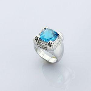 925 Sterling Silver Blue Topaz Cubic Zirconia Ring(F59)