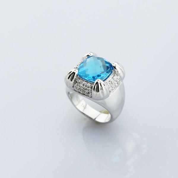 925 Sterling Silver Blue Topaz Cubic Zirconia Ring(F59)