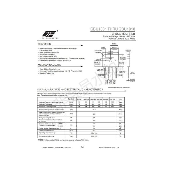 GBU1010 10A/1000V BRIDGE RECTIFIER DIODE Versatile Silicon Diode for Power Conversion