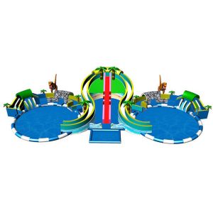 Dinosaur Theme Inflatable Amusement Equipment Park Auatic Dual Kds Pools