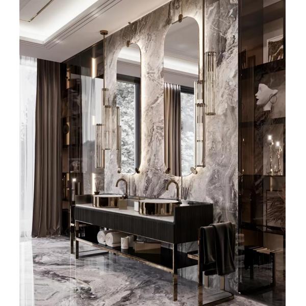 Buy Rock Plate Luxury Hotel Furniture Ceramic Seamless Integrated Bathroom Basin Cabinet at wholesale prices