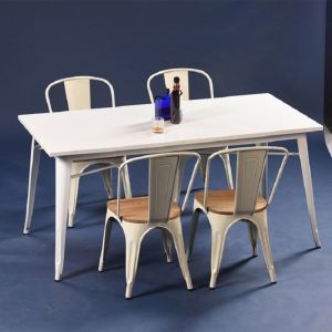 Stackable Metal Dining Chair with Elm Cushion Contemporary Design