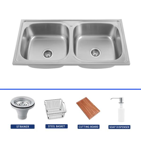Buy 780*430 Double Bowl Kitchen Sink Undermount With Faucet at wholesale prices