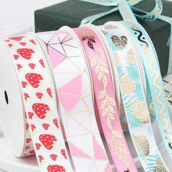 Printed Decoration Ribbon Bow Christmas Gift Decoration 15 Mm Satin OEM custom